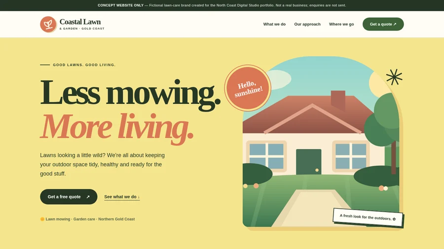 Screenshot of the fictional Coastal Lawn and Garden website demonstration